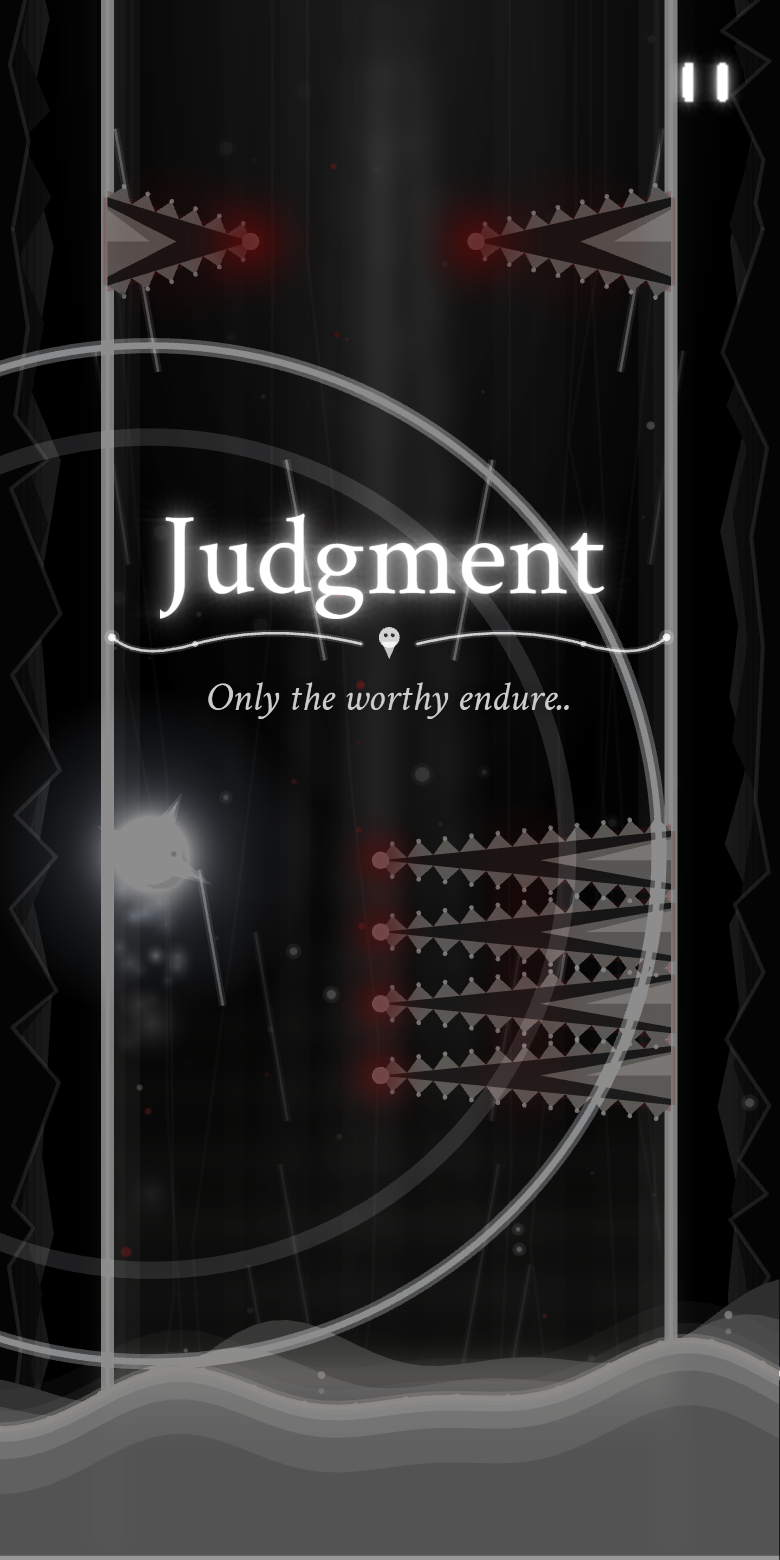 The phase banner 'Judgment: Only the worthy endure' over ranks of spike walls.